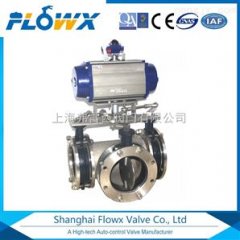 D71X-16气动单作用三通蝶阀，三通换向铸铁蝶阀，T型及X型管道流向切换的图片