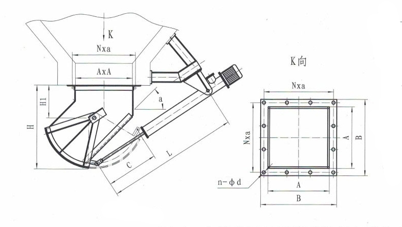 SZ扇形闸门电液动B45Ⅰ型扇形闸门外形简图 SZ扇形闸门电液动B45Ⅰ型扇形闸门外形简图-河南振江机械